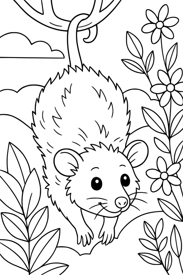 Peekaboo Opossum in the Flower Patch