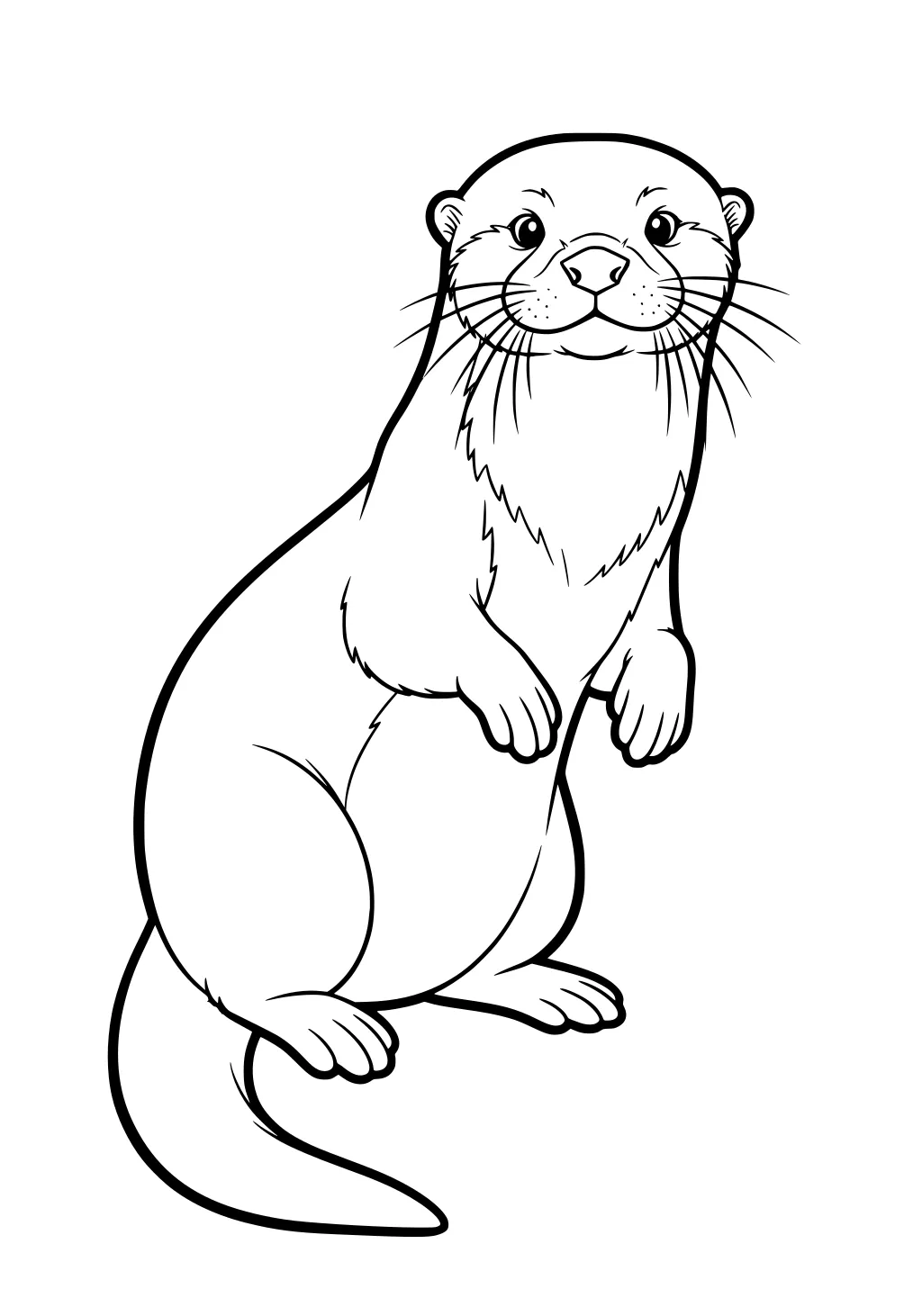 Line drawing of a sitting otter with a rounded body, long tail, big eyes, whiskers, and small ears.