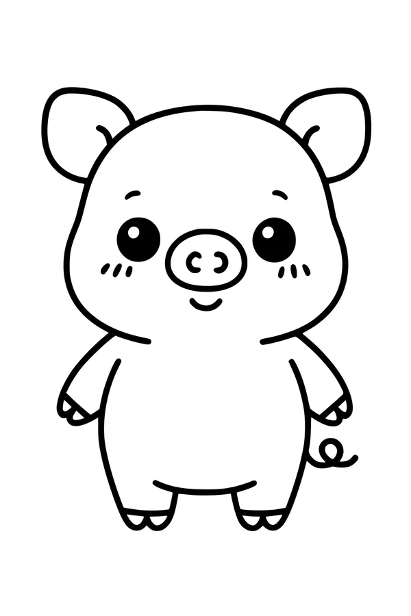 Smiling Piglet with a Twisty Tail