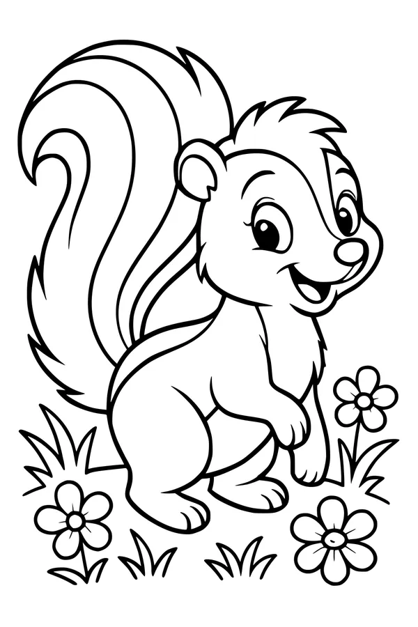 Sunny Meadow With a Playful Skunk