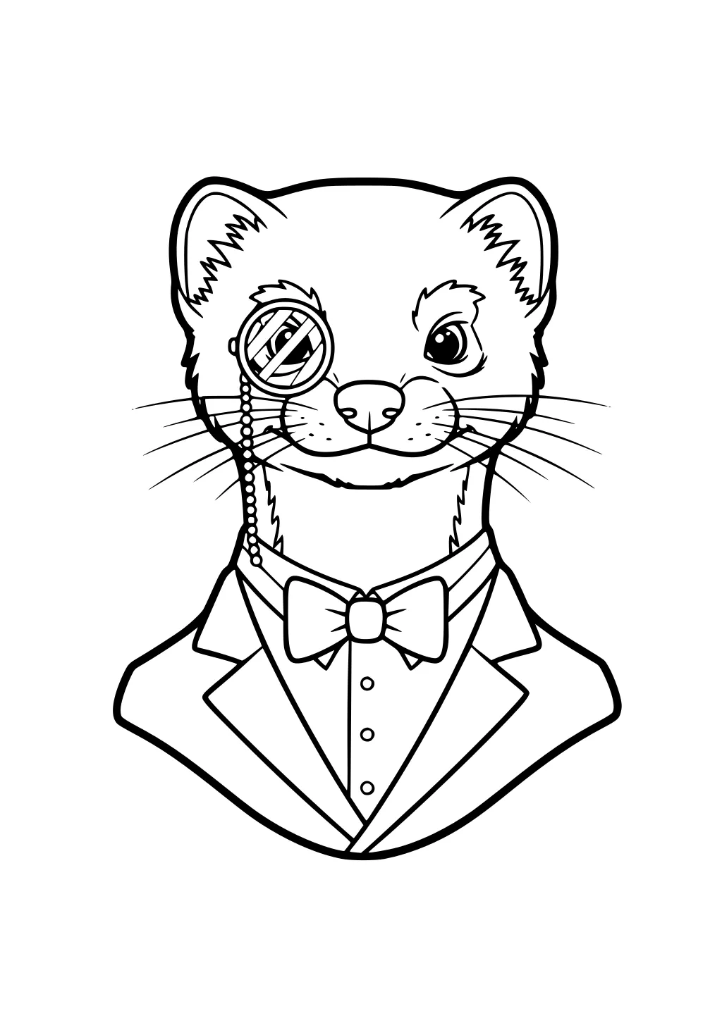 Weasel in a suit with a bow tie and monocle, facing forward.