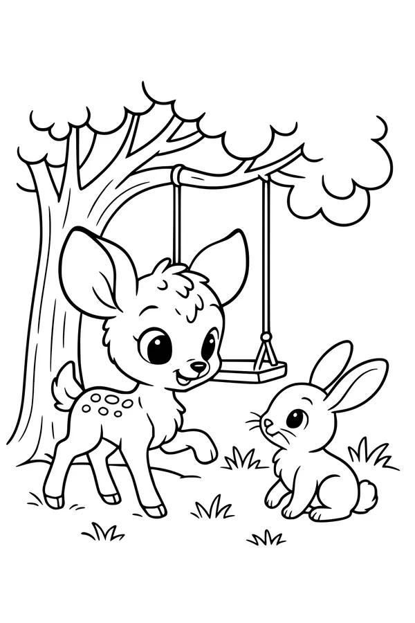 Deer and Bunny Under the Swing Tree