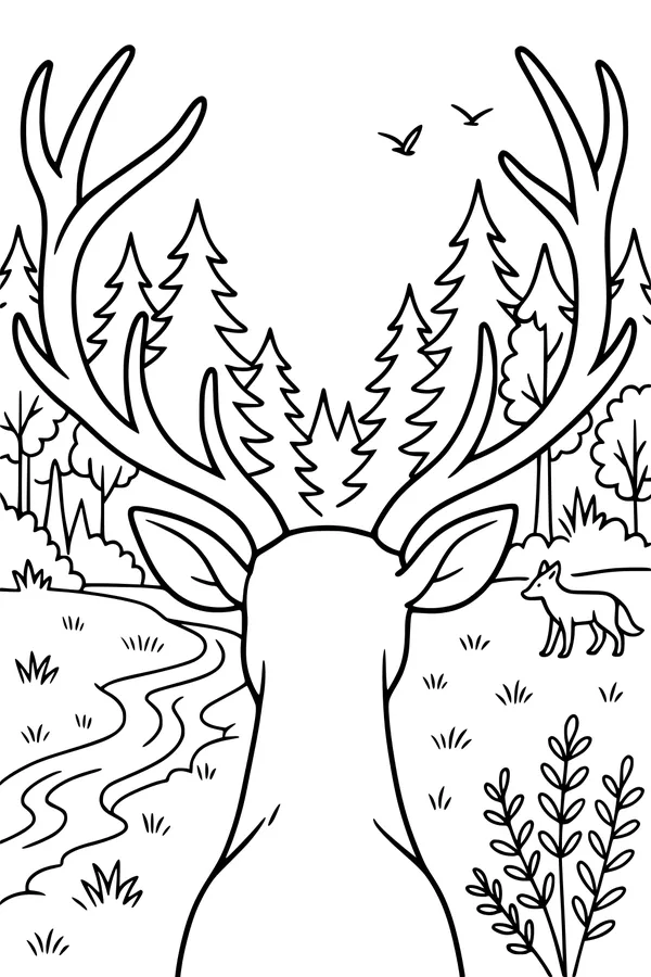 The Big Antlers in the Quiet Forest