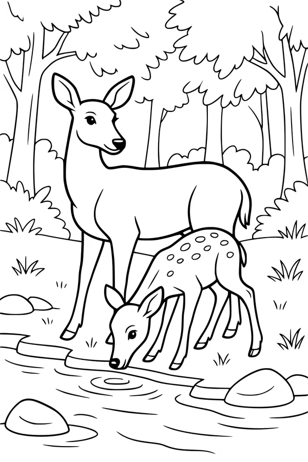 A Quiet Drink by the Forest Pond