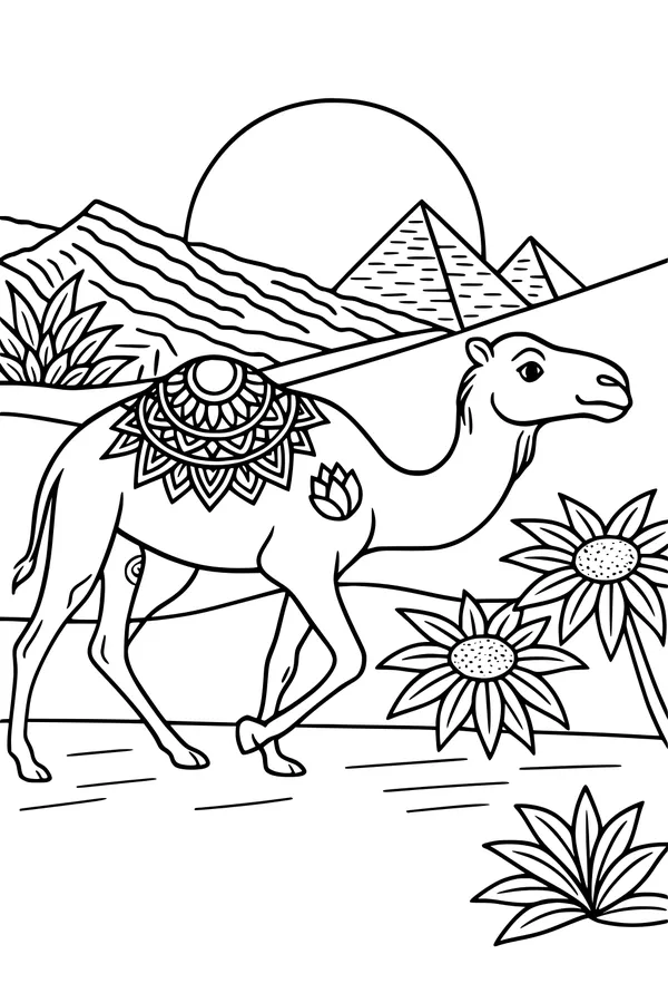Sunny Trek with a Desert Camel