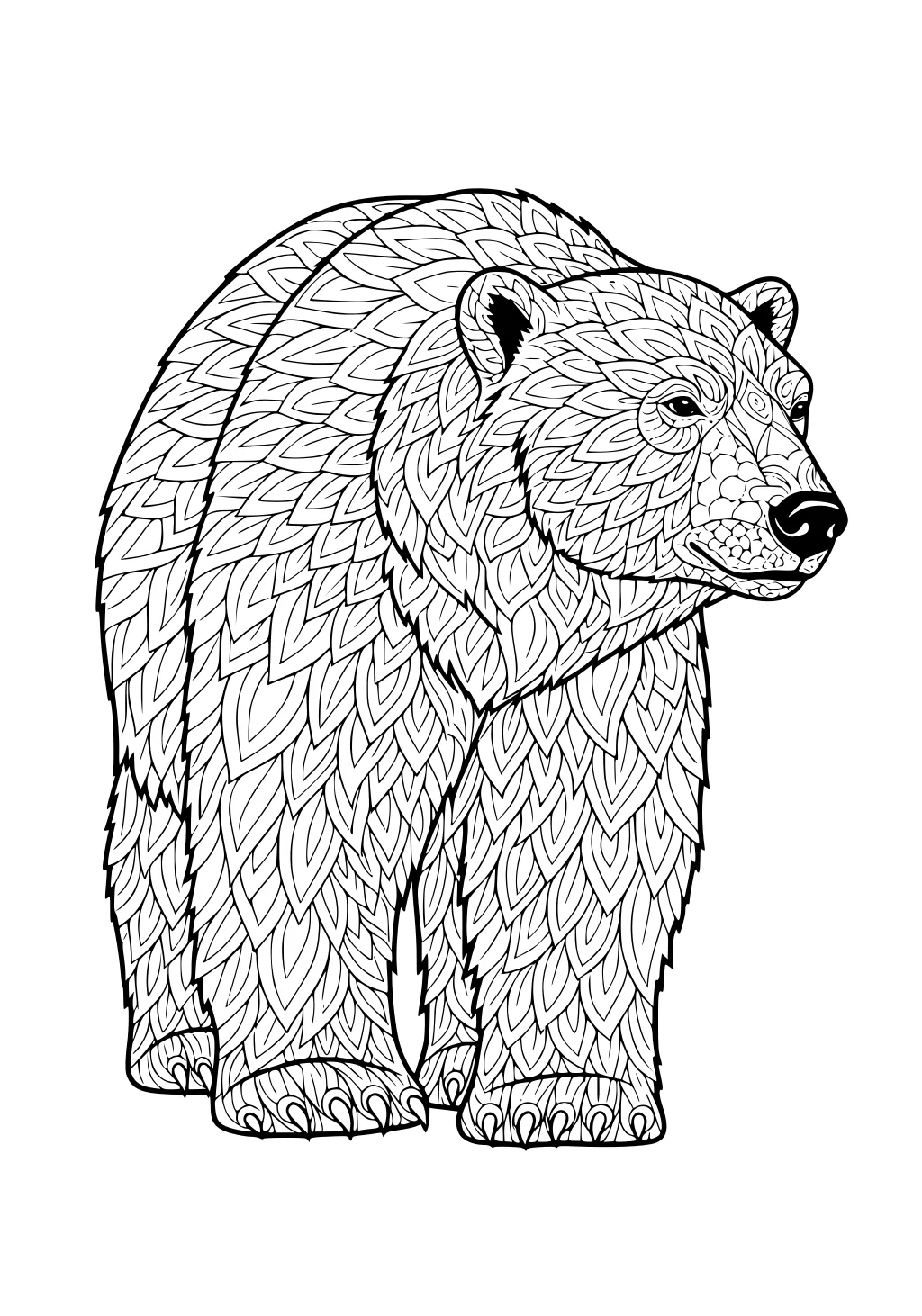 Polar bear standing with patterned, leaf-shaped fur and gentle facial features, outlined in black on a blank background.