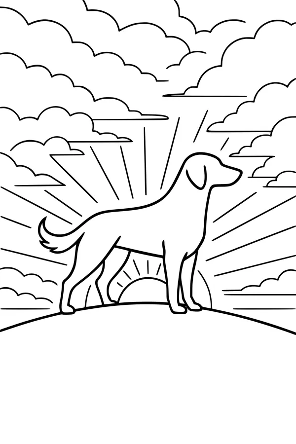 Morning Sun and Loyal Dog on the Hill