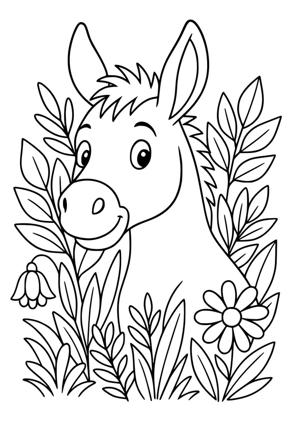 Donkey Hiding in the Flower Garden
