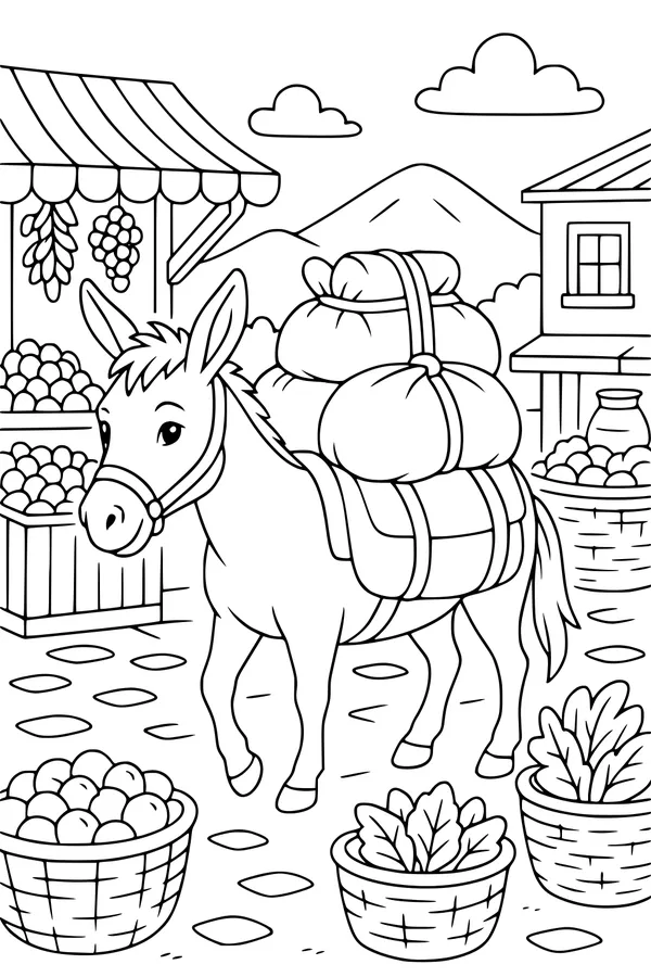 Donkey’s Busy Market Morning