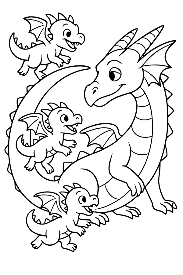 Mama Dragon And Three Wiggly Hatchlings