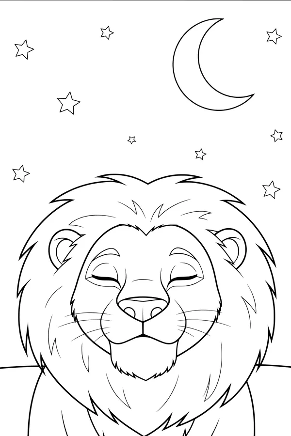 Sleepy Lion Dreaming Under the Stars