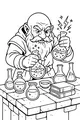 Free Dwarf Alchemist Coloring Page - Bubbling Fantasy Potion Lab (Printable PDF)