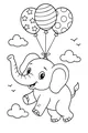 Smiling Elephant Flies with Balloons