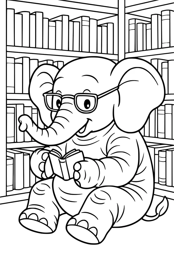Ellie the Elephant Reads in the Library
