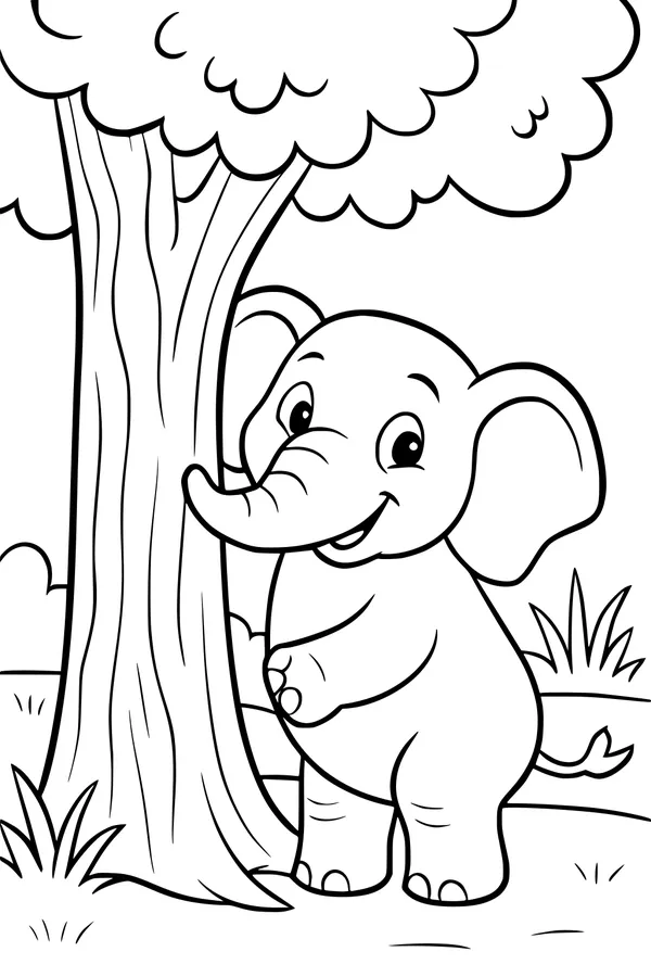 Smiling Elephant Beside a Shady Tree