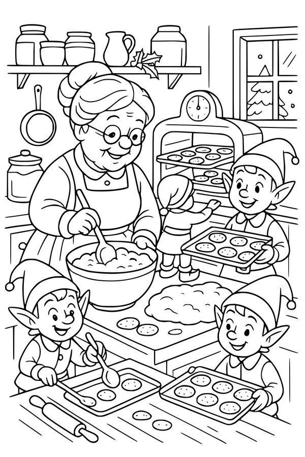 Elf Cookie Helpers in Grandma's Kitchen