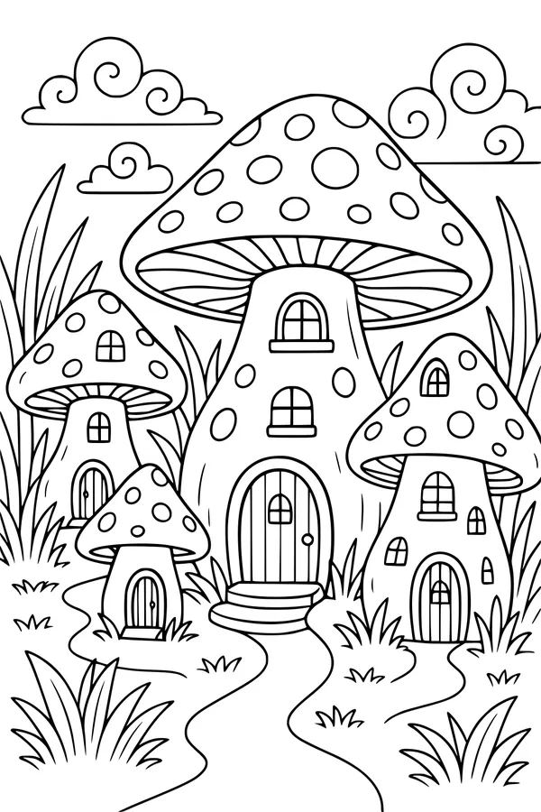 Mushroom Fairy Village Lane