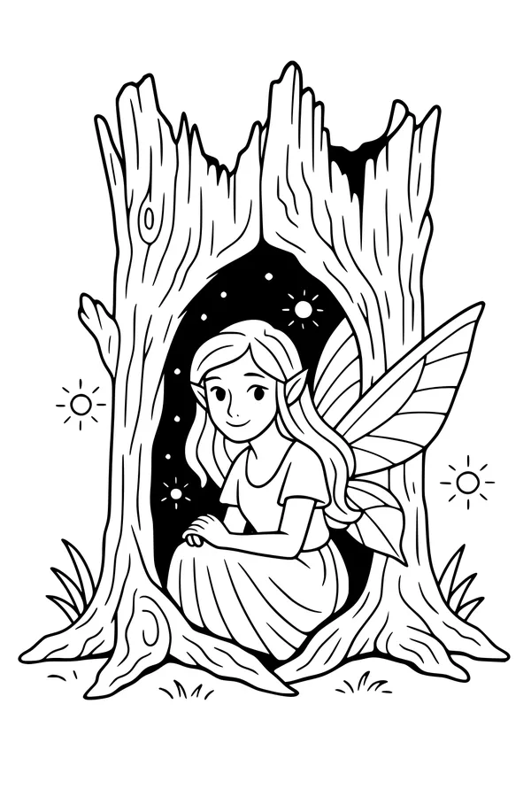 Fairy Resting in a Hollow Tree
