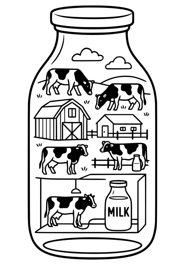 Busy Cow Day Inside a Giant Milk Jar