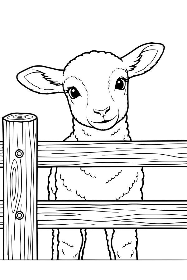 Lamb Peeks Over the Farm Fence