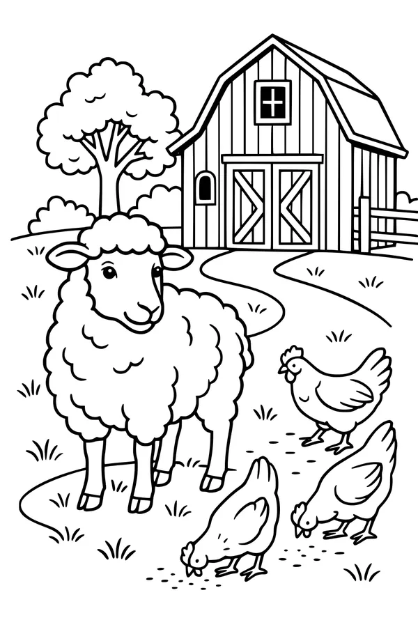 Fluffy Sheep and Busy Barnyard Friends