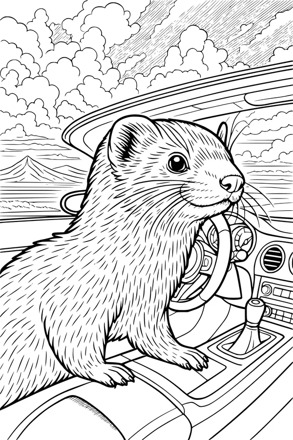 Ferret Drives Through Fluffy Cloud Country