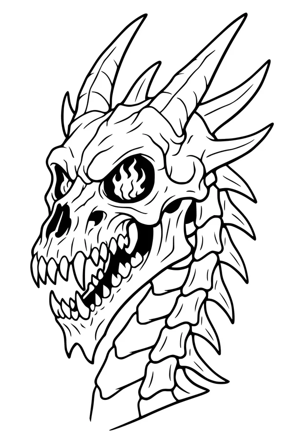 Grinning Bone Dragon With Flames
