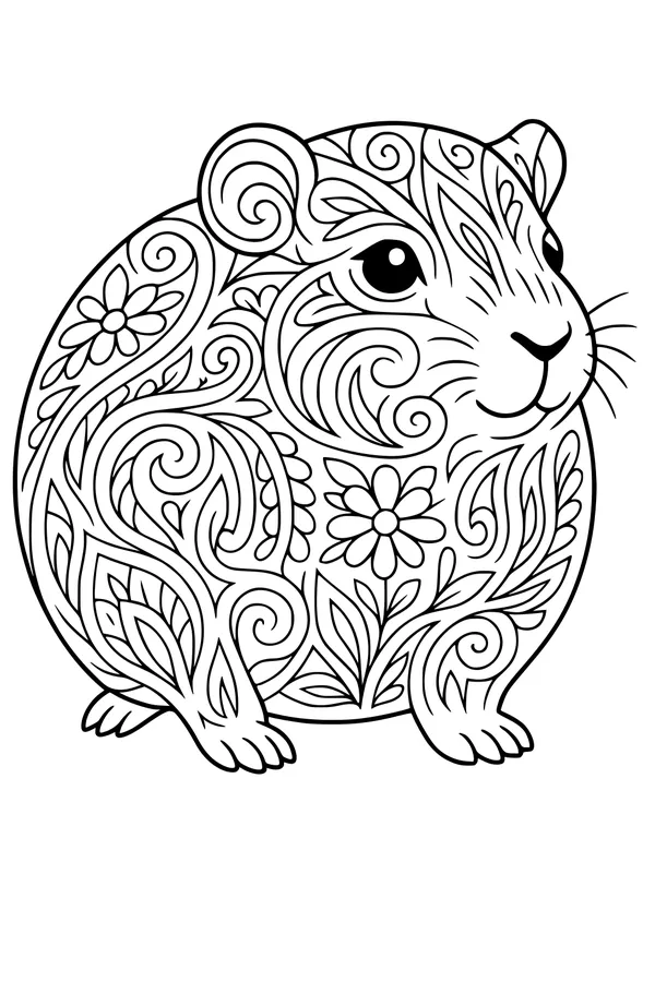 Swirly Flowers on a Chubby Guinea Pig