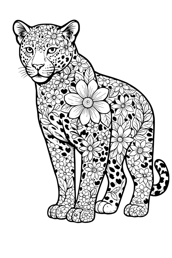 Leopard in a Garden of Flowers