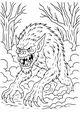 Free Werewolf Monster Coloring Page - Furry Howler in Foggy Forest (Printable PDF)
