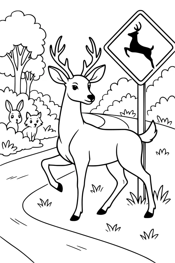 Deer Pauses by the Forest Road