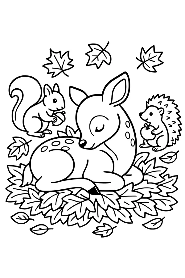 Fawn’s Leafy Naptime with Forest Friends
