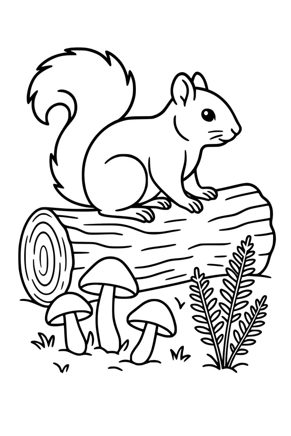 Squirrel Perched on a Woodland Log