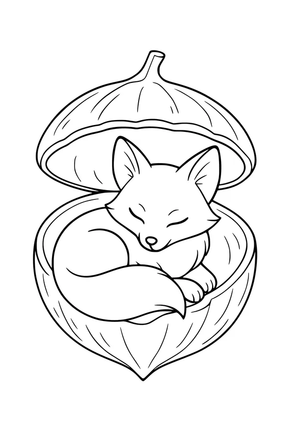 Sleepy Fox in a Walnut Shell