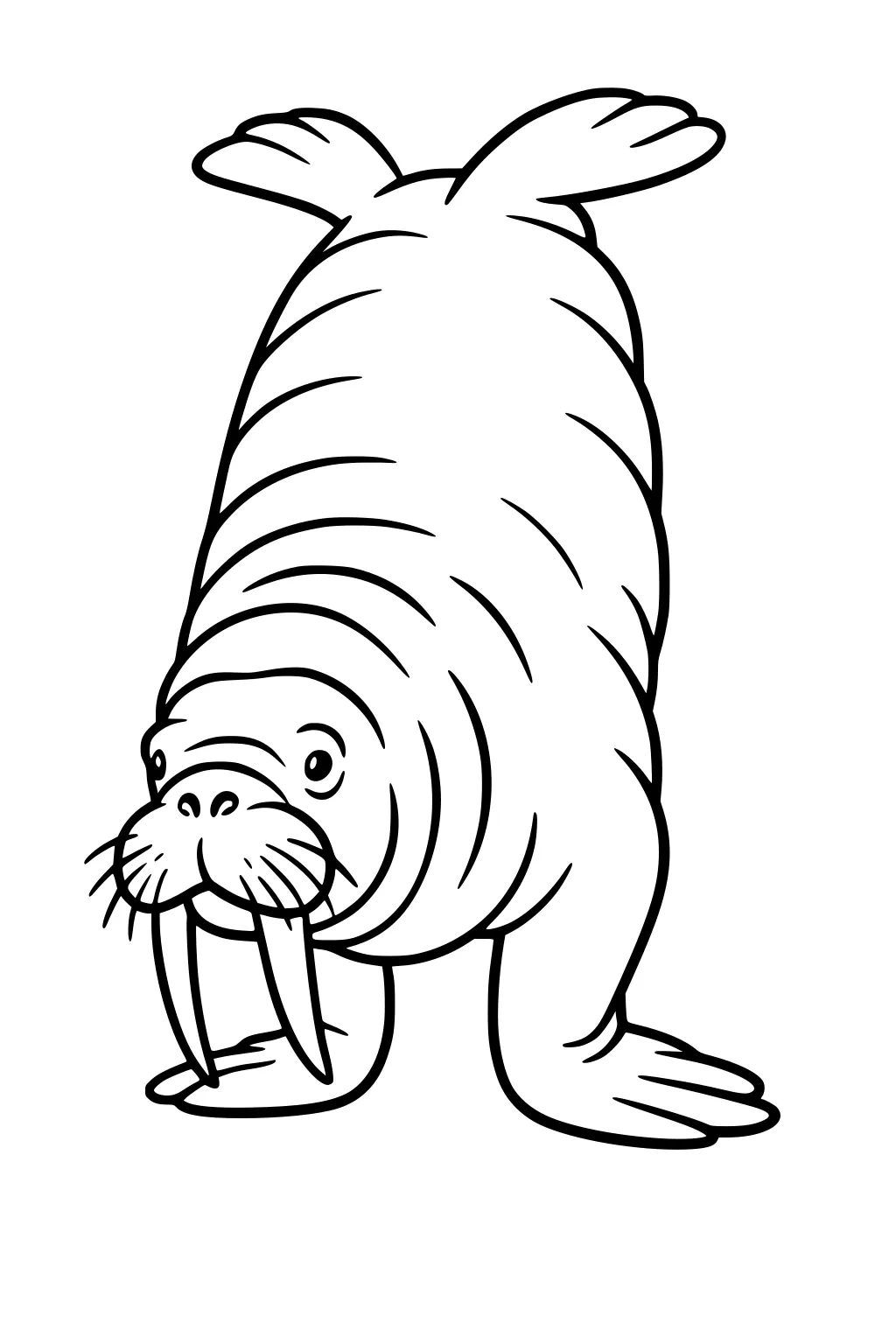 Cartoon walrus with long tusks, flippers, and wrinkly body facing forward