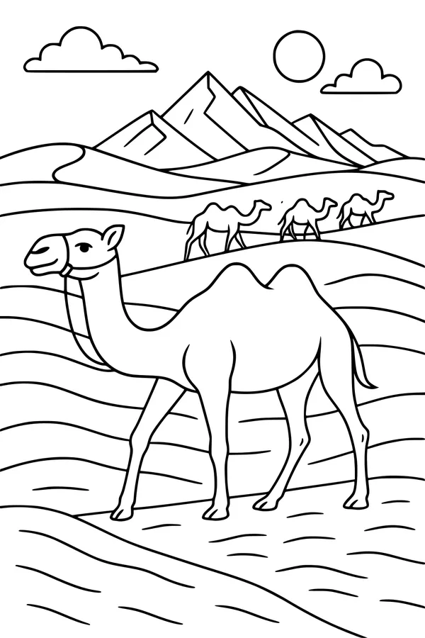 Sunny Camels Trek by the Mountains