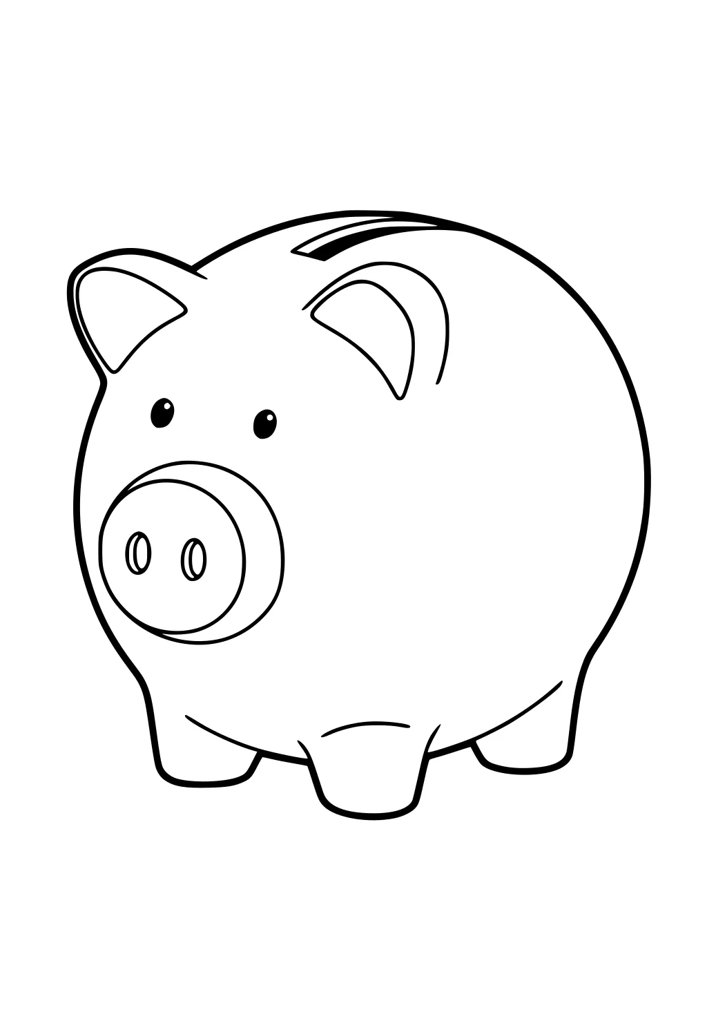 Round pig with big belly, upright ears, wide snout, tiny legs, and coin slot on top.