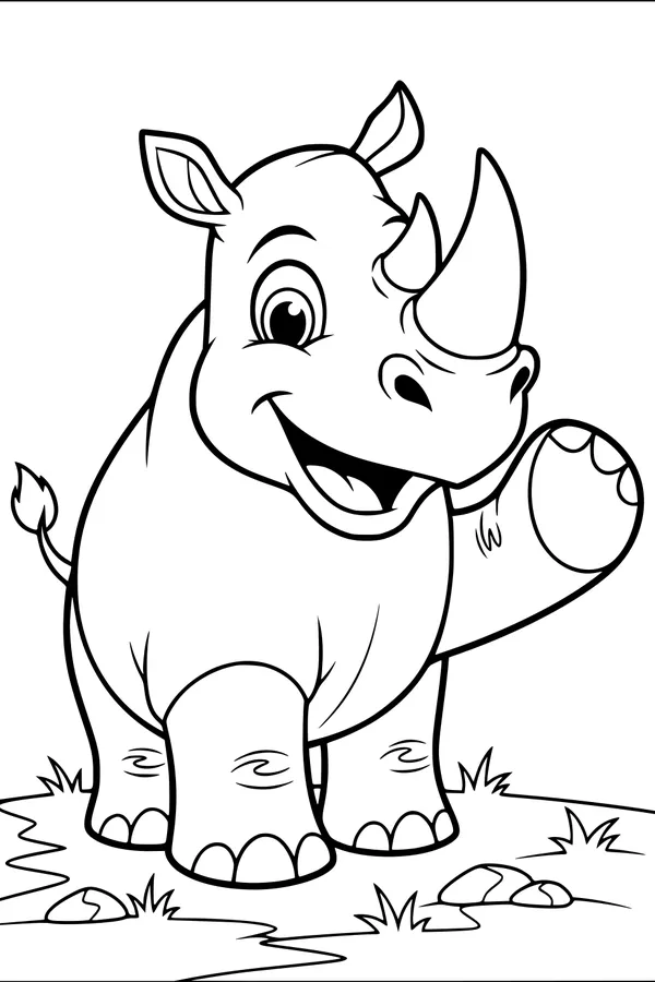 Rhino Waves Hello on the Sunny Plain