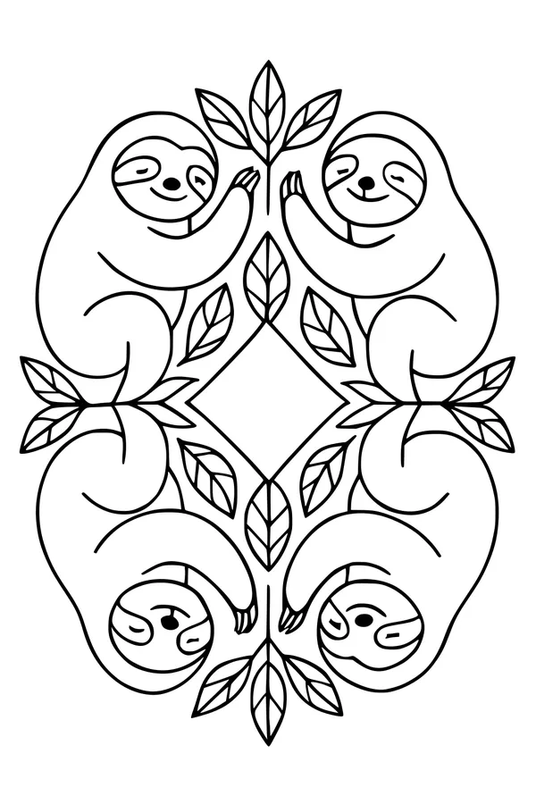 Laughing Sloths in a Leafy Square