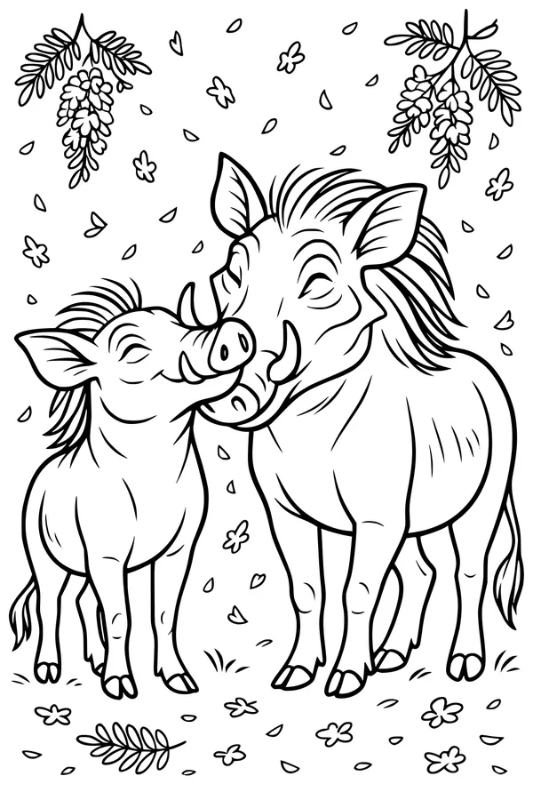 Warthog Snuggles Under Spring Trees
