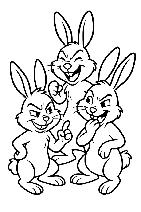 Three Mischievous Bunnies Share a Laugh