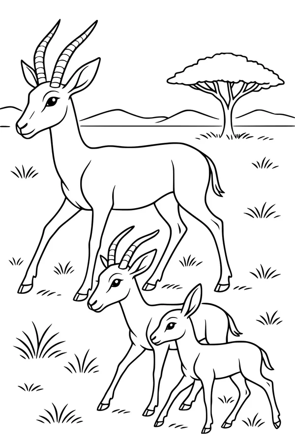 Sunny Walk with Gazelle Family