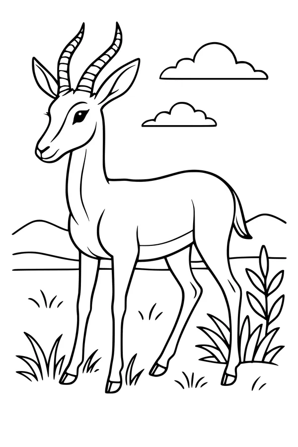 Sunny Meadow Gazelle with Tall Horns