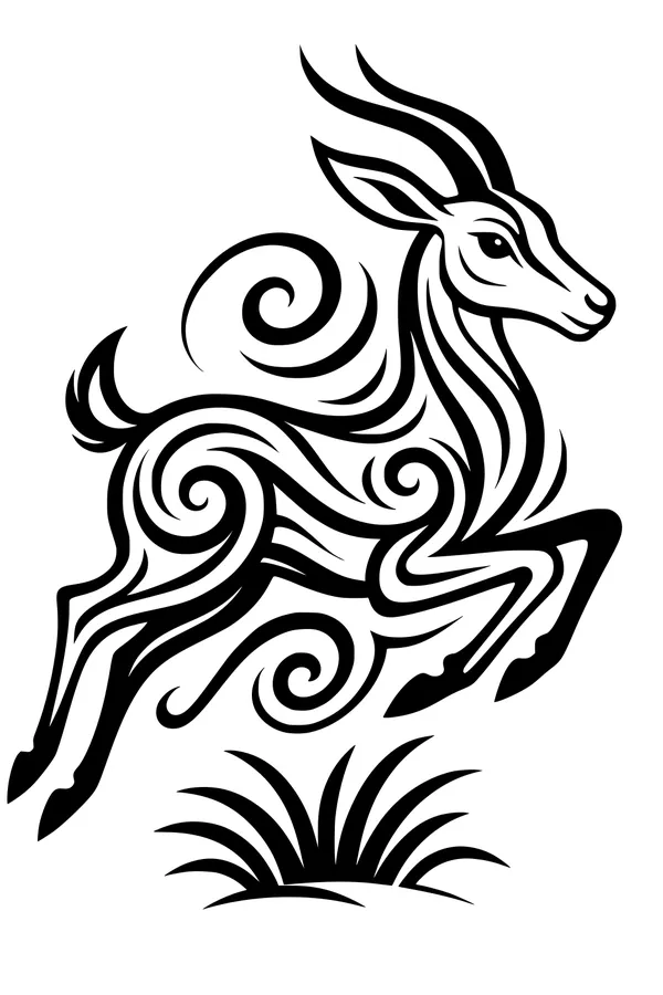 Swirly Gazelle Leaps Over the Grass