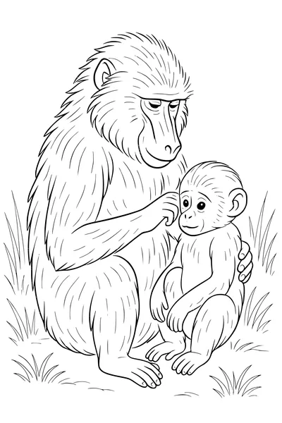 Baboon Mama's Gentle Afternoon Groom