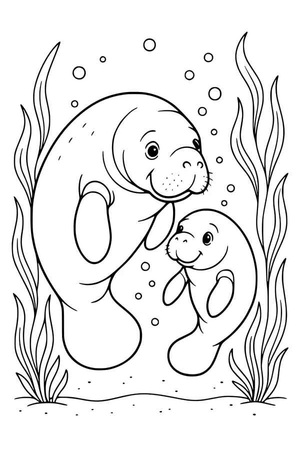 Manatee Mama and Calf Underwater