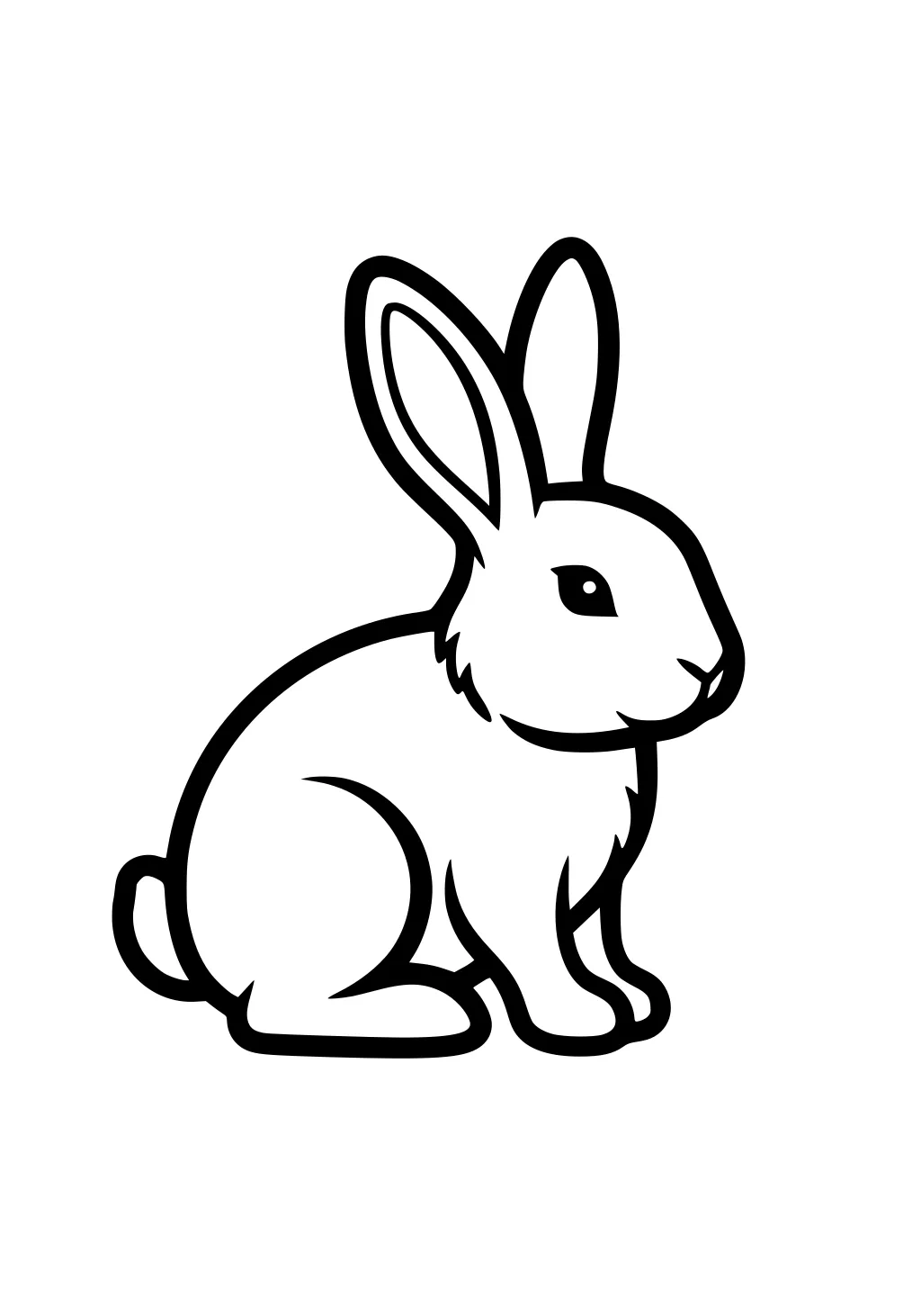 Line drawing of a rabbit sitting upright with large ears and a round tail.