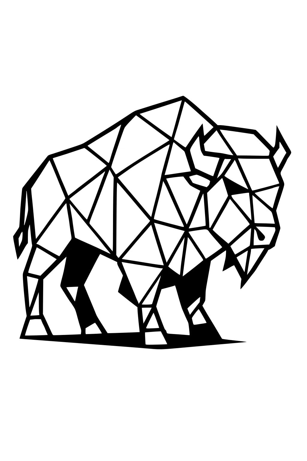 Geometric bison illustration with angular shapes, bold black outlines, and a lowered head.