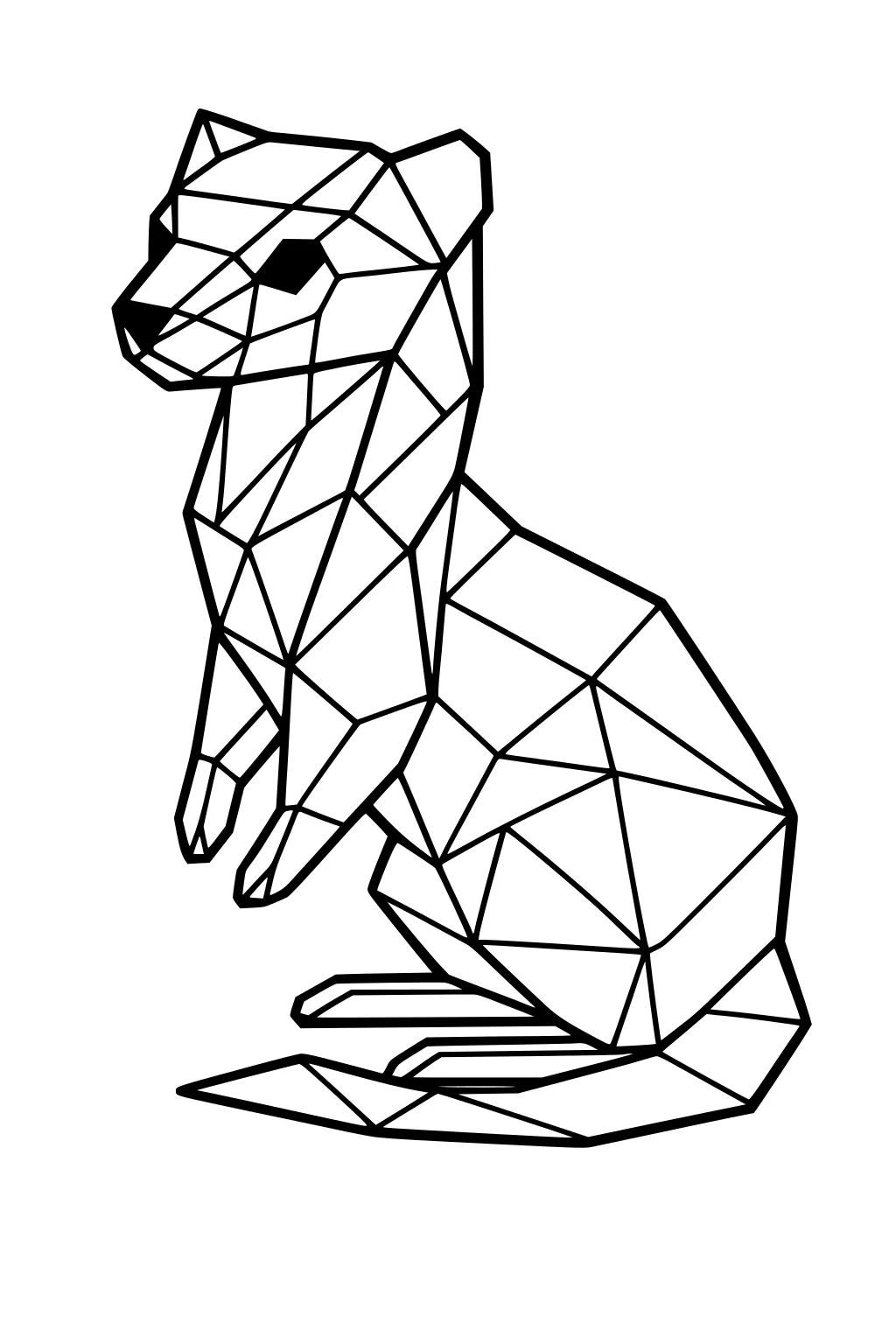 Line drawing of a geometric ferret sitting upright, made from triangles and straight shapes.