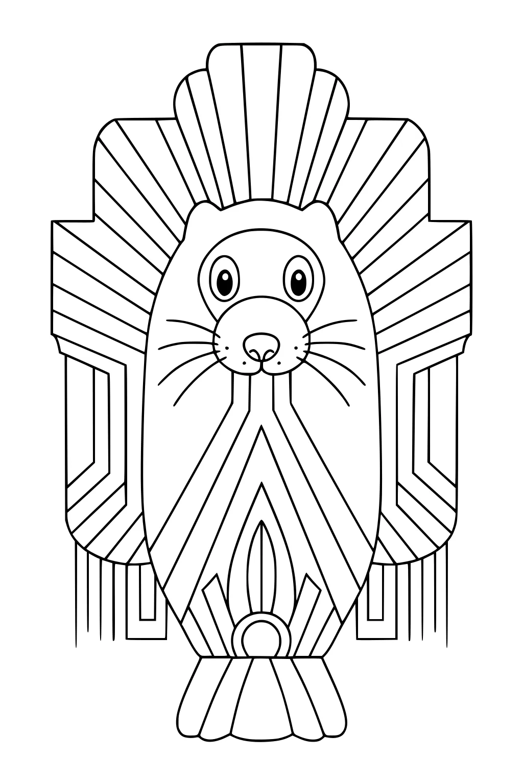 Cartoon mole with big eyes and whiskers inside an art deco tunnel with bold geometric patterns.